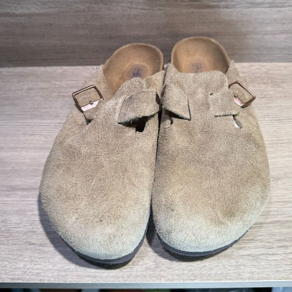 Birkenstock Boston Suede Taupe Clog Mule Sandals Size 39 - Picture 3 of 7